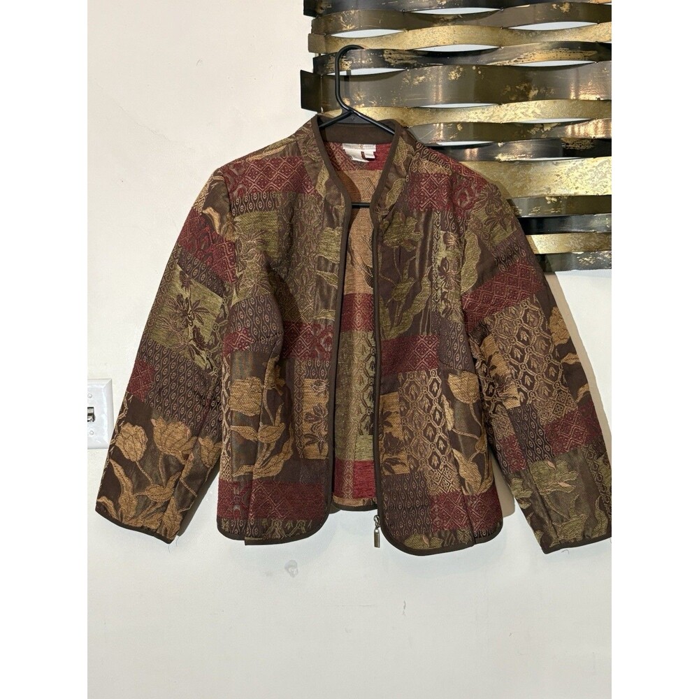 Vintage Preswick And Moore Tapestry Blazer Jacket Zip Womens Petite 1XP Boho A8